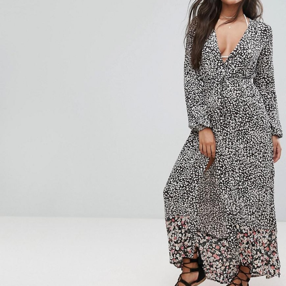 Billabong Print Long Sleeve Maxi Dress